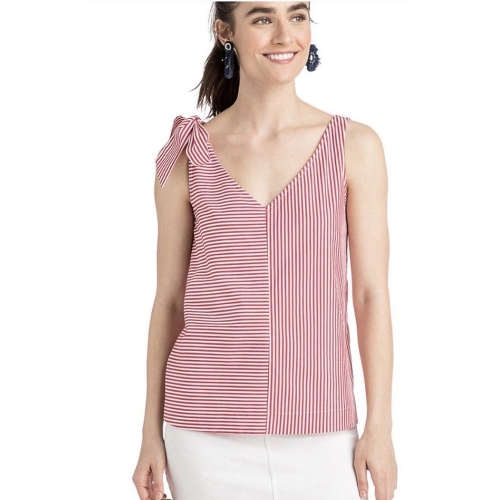 Vineyard Vines Red White Striped Bow Shoulder Tank‎ Top Womens Sz S NWT 88$